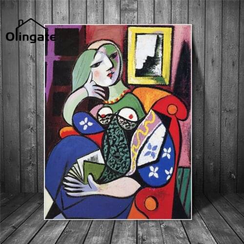 Surrealism Woman with Book By Picasso Canvas Paintings Abstract Portrait Wall Picture Print One Piece Wall Art Home Room Decor
