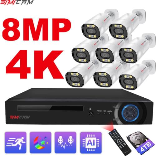 4K 8MP POE NVR Street Video Surveillance Set CCTV Security Camera System Humanoid Detection Color 8CH 4CH CCTV Recording Outdoor
