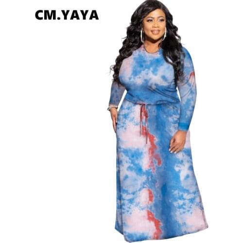 CM.YAYA 2021 Spring Vintage Plus Size XL-5XL Long Sleeve O-neck Women Maxi Dress Sexy Club Party Long Sashes Dresses