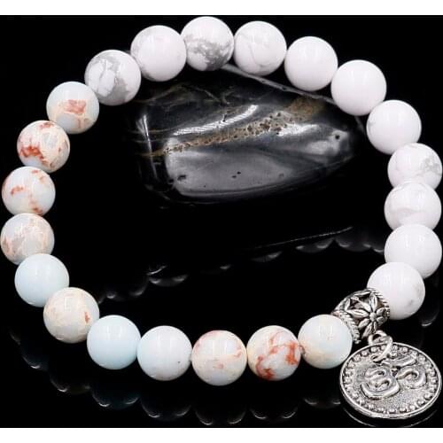 High Quality 8mm White Howlite & Light Blue Sea Sediment Imperial Stone Beads Bracelets Foe Women and Men Yoga Pendent Jewelry