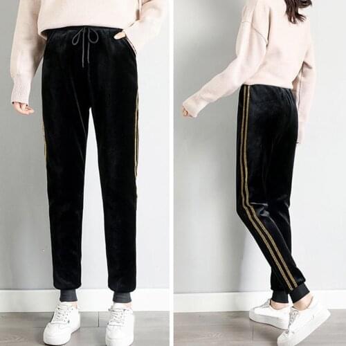Women Autumn Thickened Trousers Corduroy Striped Sides Casual Elastic Waist Sports Running Gym Pants Ladies Girls Jogger Leisure