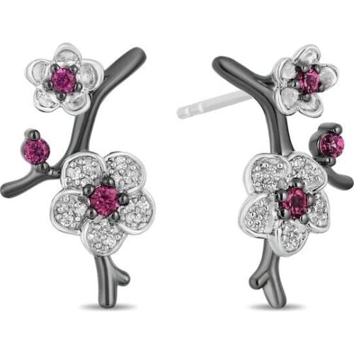 MENGYI Exquisite Luxurious Bridal Jewelry Womens Plum Blossom Black Gold Stud Earrings Vintage Earrings Hight Grade Gift