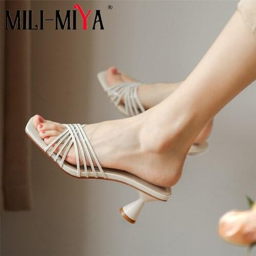 MILI-MIYA Summer Elegant Cross Strap Women Slipper Special Shaped Heel Sandals High Quality Square Peep Toe Outdoor Prom Shoes