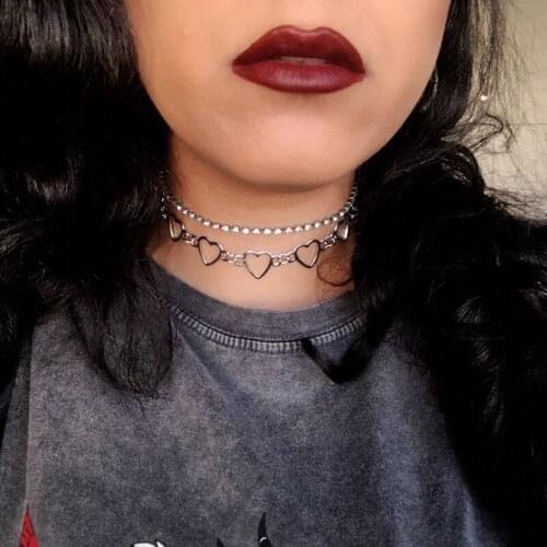 YC-UPGO Fashion Love Heart Link Single Layer Choker Necklaces For Women Golden Necklace Jewelry Valentines Party Girl Gift