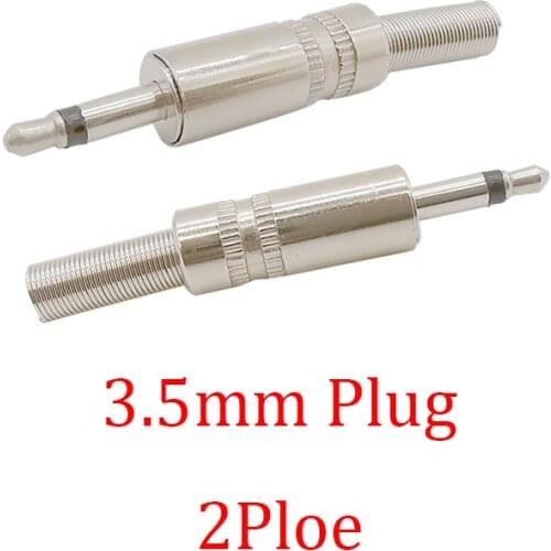 1/2/5Pcs/Lot Metal 3.5mm Jack Audio Cable Connectors with Spring 3.5mm Plug 2Pole Soldering Type Mono Head Wire Terminal Adapter