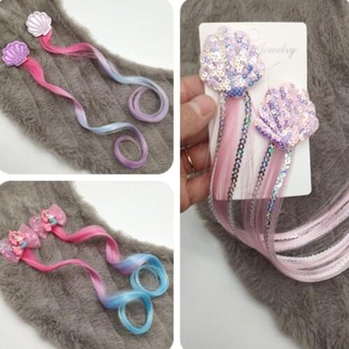 1Pair New Girls Lovely Gradient Colorful Shell Wig Hairpins Princess Hair Ornament Headband Hair Clips Barrettes Kids Hair Clips