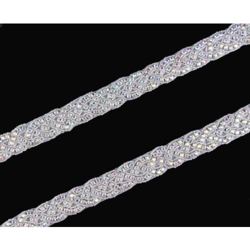10Yard Handmade Long Beaded Rhinestone Applique Trim Belt Sewing Hot Fix AB Crystal Trimming For Girl Wedding Dress/Hair
