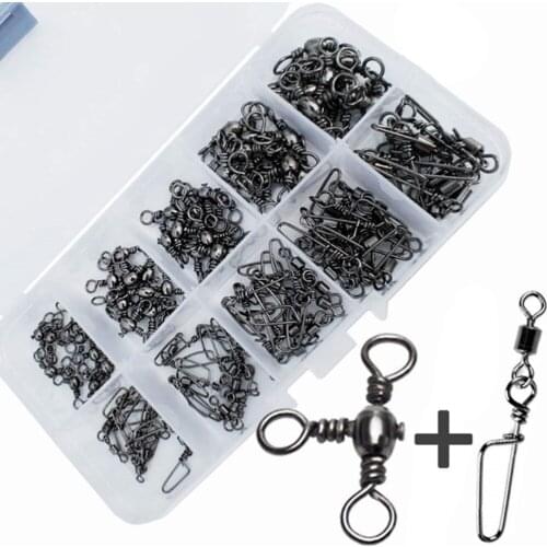 100Pcs Rolling Swivels with Coastlock Snaps & 3 Way Barrel Swivels Connectors Fishing Tools