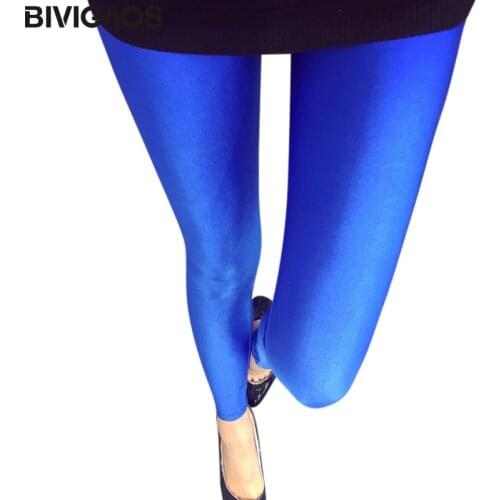 2018 Womens Candy Color Fluorescent Luster Leggings Slim Nine Pants Shiny Skinny Leggings Elastic Workout Leggings Women
