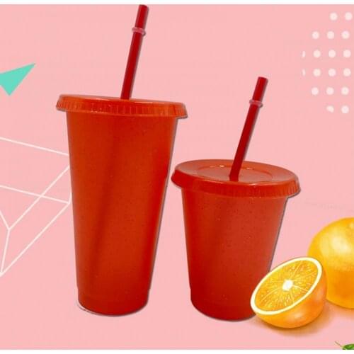 400/500ml Straw Drinking Cup Large-capacity Wide Mouth Lid Plastic Flash Powder Shiny Water Bottle for School drop shipping