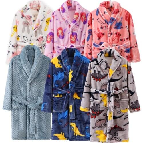 Aldult Childrens Fall/winter Soft Fleece Robe with Pockets Pajamas Kids Girls Boys Bathrobe Sleepwear Clothes 4-16 Year