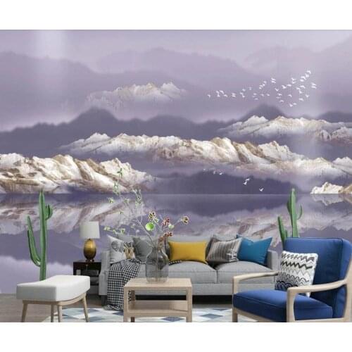 Customized large-scale 3D mural wallpaper new Chinese ink artistic conception landscape background wall decoration painting