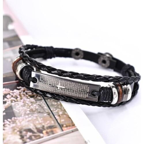 Stainless Fashion Steel Charm Magnetic Black Men Bracelet Leather Genuine Braided Punk Rock Bangles Jewelry Accessories Friend
