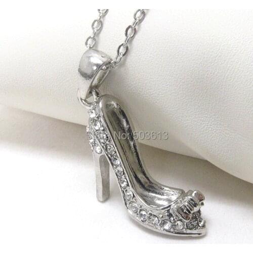 One piece Costume Jewelry Crystal Rhinestone High Heeled Shoes Charm Necklace xy033
