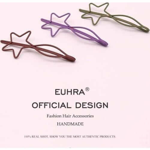 2 Pieces EUHRA Fashion Metal Little Five Star Shape Hair Clip Barrettes Multicolor Hairpin Skullies Hair Claws Hair Styling Tool