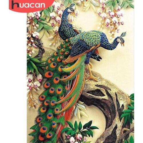 HUACAN Diamond Painting Animal 5D DIY Diamond Embroidery Peacock Full Drill Square Picture Of Rhinestones Art Home Decor