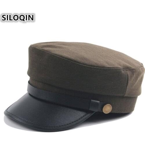 SILOQIN Womens Elegant Trend Flat Cap Unisex British Retro Army Military Hats Dad Brand Caps Simple Vintage Visor Hat For Men
