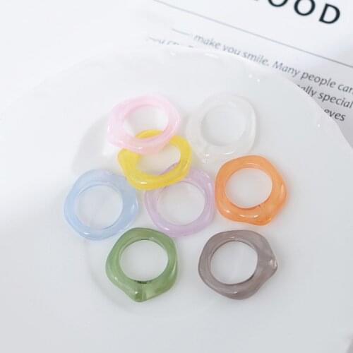 Fashion Jewelry Resin Rings Hot Selling One Row Vintage Colorful Round Square Elegant Women Finger Rings For Girl Gifts