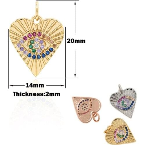 Heart-Shaped Pendant Zircon Evil Eye Necklace DIY Jewelry Bracelet Earring Accessories 20x14x2mm