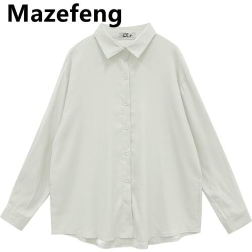 Mazefeng 2021 Spring Autumn Women Shirts White Plain Loose Oversized Blouses Female Tops Loose BF Korean Style Blusas Pockets