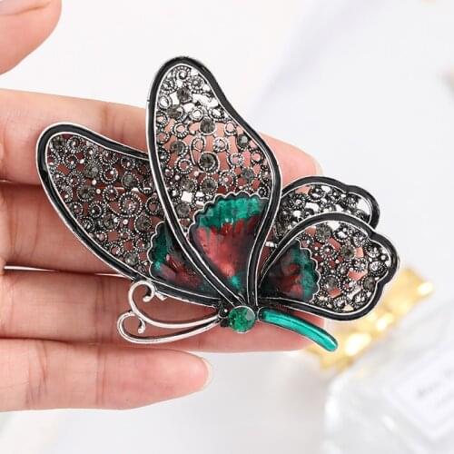 Fashion black big butterfly brooch crystal insect pin personality female