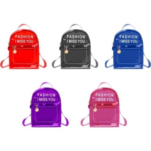 Printing Letter Fashion Transparent PVC Backpack Travel School Book Bag Daypack for Teenager Girls