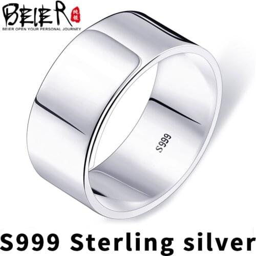 Beier new store arrive 999 silver sterling fashion Simple and stylish 9mm width for men and women gift ring jewelry LBR-SR002