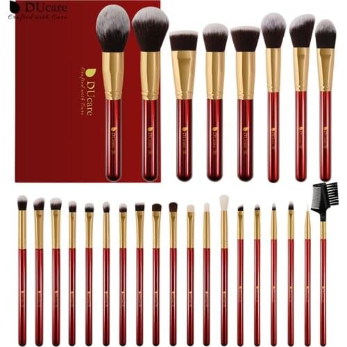 DUcare Red 27pcs Makeup Brushes Set Natural Synthetic Hair Blending Foundation Powder Contour Eyeshadow Make Up Brush Kit