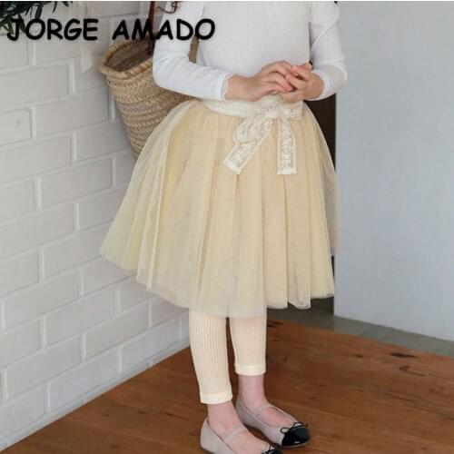 2021 New Spring Korean Style Teenagers Girls Skirts Solid Color Tutu with Bow Sashes Sweet Style Dress Children Clothes E673