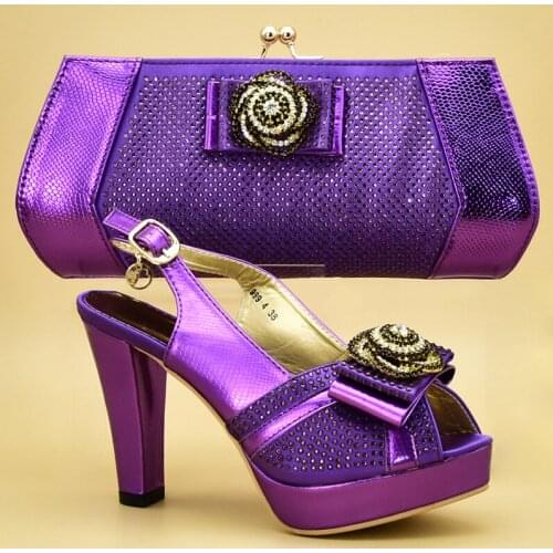 New Matching Shoes and Bag Set In Heels Nigerian Women Wedding Shoes and Bag Set Decorated with Rhinestone Elegant Italian Pumps