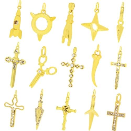 18K Copper Plated Micro Zircon Knight Sword Pendant Warrior Sword Neckle DIY Jewelry Made Accessories