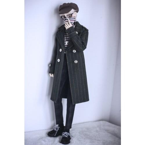 BJD doll coat fits 1/3 1/4 1/6 MSD size fashion joy-style double-breasted coat with yellow stripes and green background