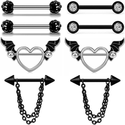 Wing Heart Nipple Piercing 14G Crystal Nipple Piercing Straight Rod Matte Nipple Pircing Ring Bulk Tongue Piercing Body Tongue