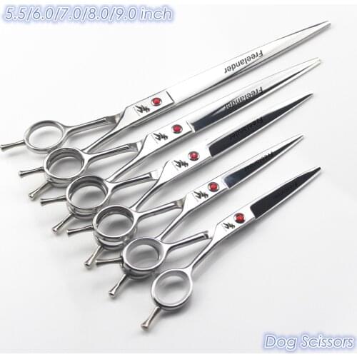 5.5/6.0/7.0/8.0/9.0 inch Professional Pet Scissors Hair Cutting Shears Dog Grooming Scissors Straight Haircut Tools 440C Silver