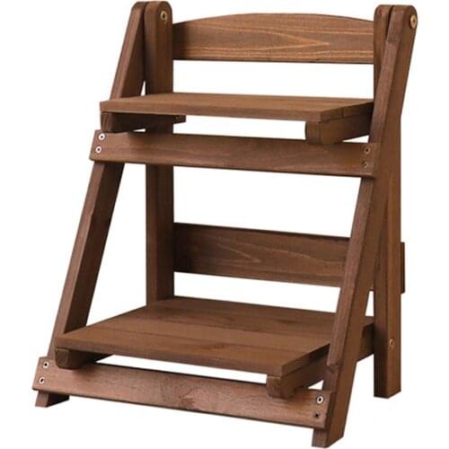 Folding Retro Balcony Bookshelf Living Room Two-layer Indoor Outdoor Solid Wood Display Rack Storage Desk Shelf Plant Stand