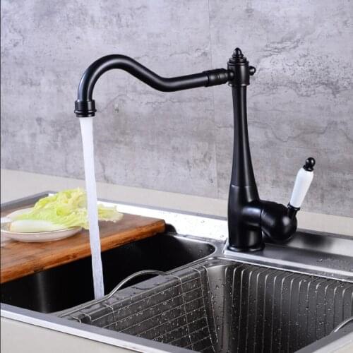 Kitchen Faucets Single Holder Single Hole Kitchen Sink Faucet Swivel Spout Ceramic Handle 6 colors Gold Brass Mixer Water Taps