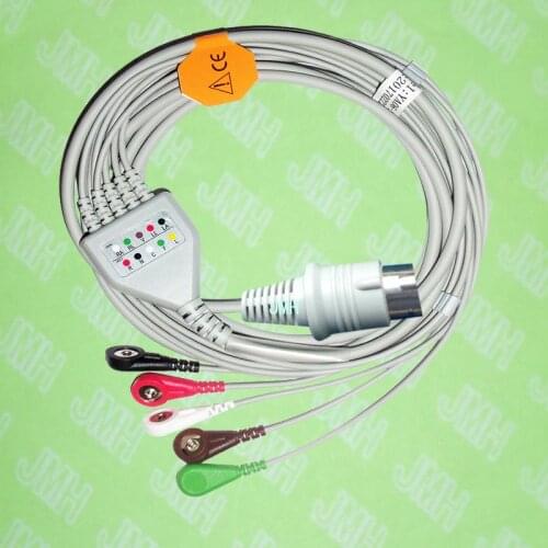 Compatible with 8pin Nihon Kohden ECG Machine the one-piece 5 lead cable and snap leadwire,IEC or AHA