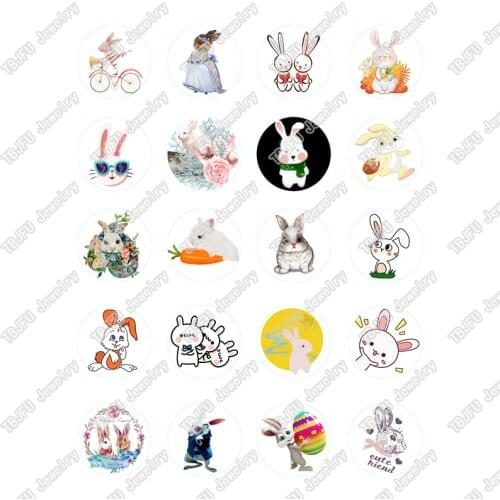 40pcs/lot 10mm 12mm 14mm 16mm Round Cartoon Rabbit Pattern Glass Cabochon for DIY Jewelry Making Findings & Components T052