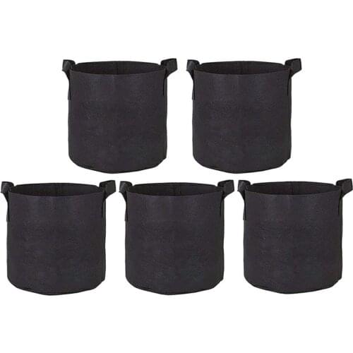 5 Pcs Plant Growth Bag Thick Non-woven Fabric With Handle Good Drainage Portable And Breathable Plant Growth Bag