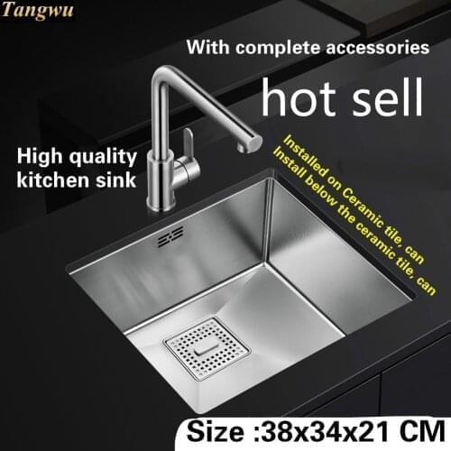 Tangwu High-grade kitchen sink food grade 304 stainless steel thick manual mini small single slot 38x34x21 CM