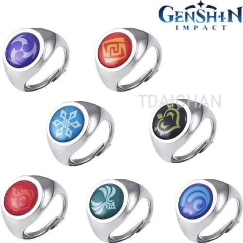 Genshin Impact Game Cosplay Prop Eye of God Water Wind Thunder Fire Rock Ice Grass Seven Element Metal Rings Jewelry Accessories