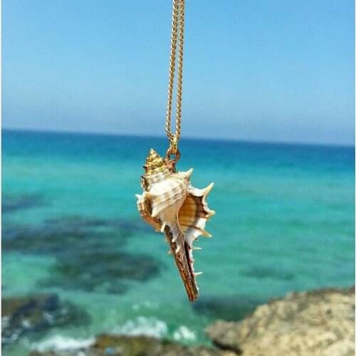Boho Style Jewelry Nature Sea Shell Pendant Gold Color Chain Necklace Unique Necklaces for Women