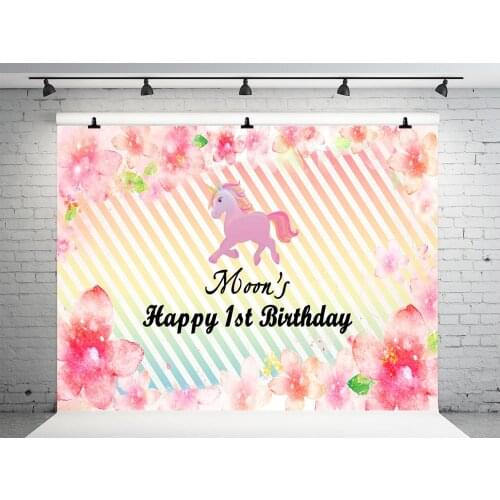 VinylBDS Pink Flower Children 1st Photocall Birthday Princess Unicorn Fotografica Profissional Fantasy Party Photo Studio