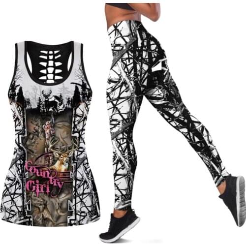 New fashion women Leggings Deer hunting camouflage 3D Printed Legging & Tank top Sexy Elastic Female Skinny Yoga pants