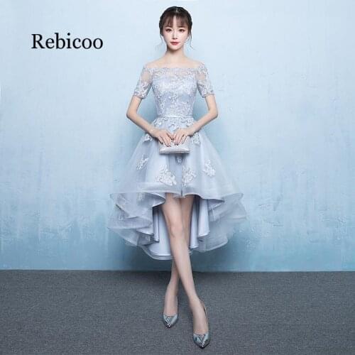 New Women Short Sleeve Dress Gray Slim Royal Princess Banquet Dresses Elegant Lace Flower Cheongsam Nightclub Sexy Gowns