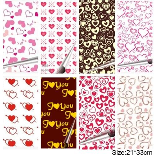 10Pcs Love Heart Chocolate Transfer Sheet A4 Food Decoration Love Printed Transfer Paper DIY Chocolate Mold Cake Decoration Tool