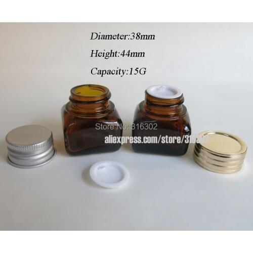 12cs/lot 15G Amber Square Glass Jar With Aluminum Lids 15G Glass Container Cosmetic Packaging 15G Glass Cream Jar