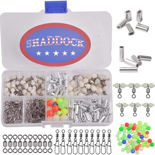 295Pcs/Box Fishing Accessories Set Including Barrel Crimp Sleeves Fishing Rolling Swivels Snap Swivels Beads DIY Fishing Gear