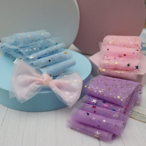 5Yards Mix Colors Star Tulle Ribbon Mesh DIY Baby Shower Headband Bowknot Doll Tutu Skirt Wedding Birthday Party Decor Supply