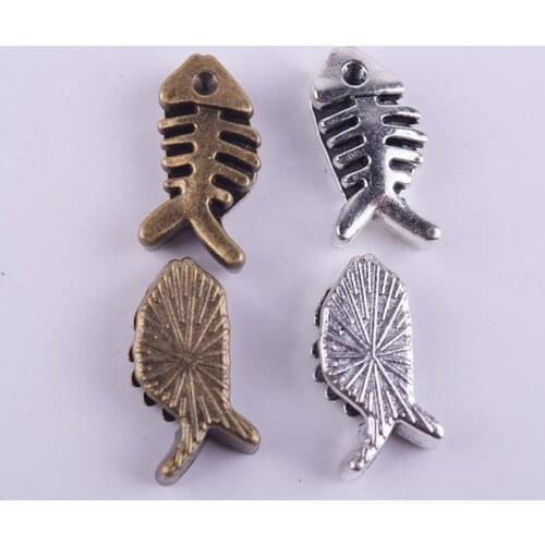 60Pcs/Lot Fish Bone Beads Pendants Charms fit Fit European Charm Bracelet & Necklace Diy Jewelry Making Material